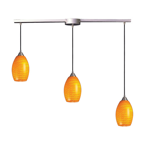 3 Light Pendant In Satin Nickel And Canary Glass