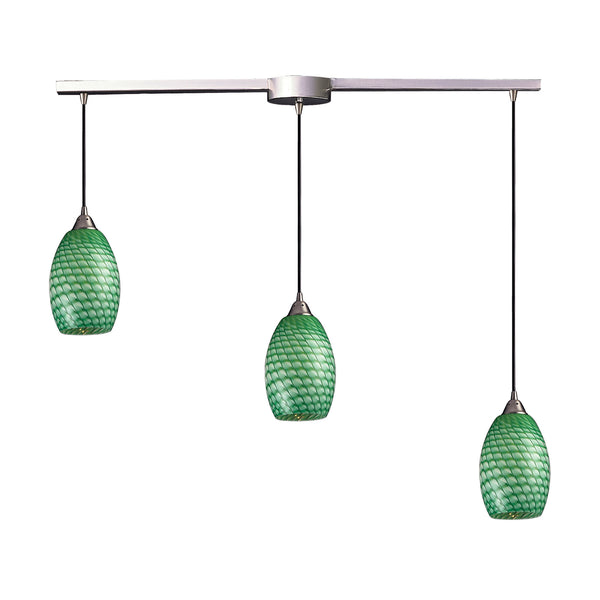 3 Light Pendant In Satin Nickel And Jade Glass