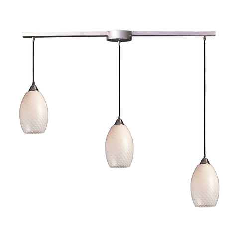 3 Light Pendant In Satin Nickel And White Swirl Glass