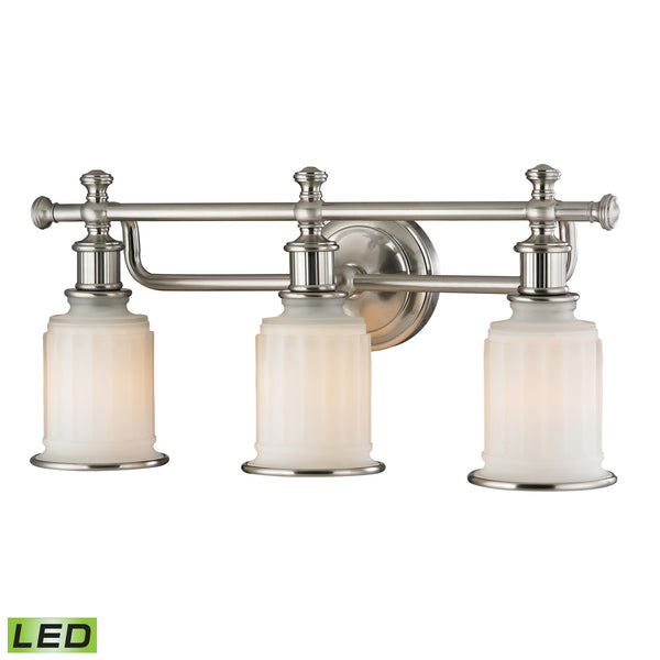 Acadia Collection 3 light bath in Brushed Nickel - LED, 800 Lumens (2400 Lumens Total) With Full Scale Dimming Range, 60 Watt (180 Watt Total)Equivalent , 120V Replaceable LED Bulb Included.