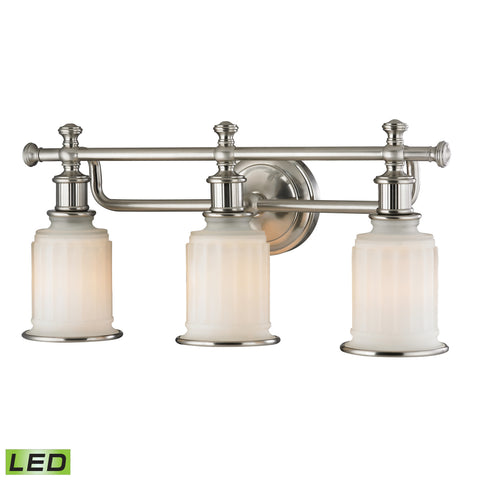 Acadia Collection 3 light bath in Brushed Nickel - LED, 800 Lumens (2400 Lumens Total) With Full Scale Dimming Range, 60 Watt (180 Watt Total)Equivalent , 120V Replaceable LED Bulb Included.