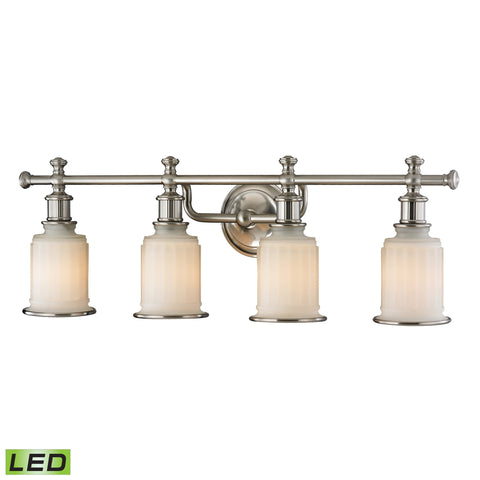 Acadia Collection 4 light bath in Brushed Nickel - LED, 800 Lumens (3200 Lumens Total) With Full Scale Dimming Range, 60 Watt (240 Watt Total)Equivalent , 120V Replaceable LED Bulb Included.