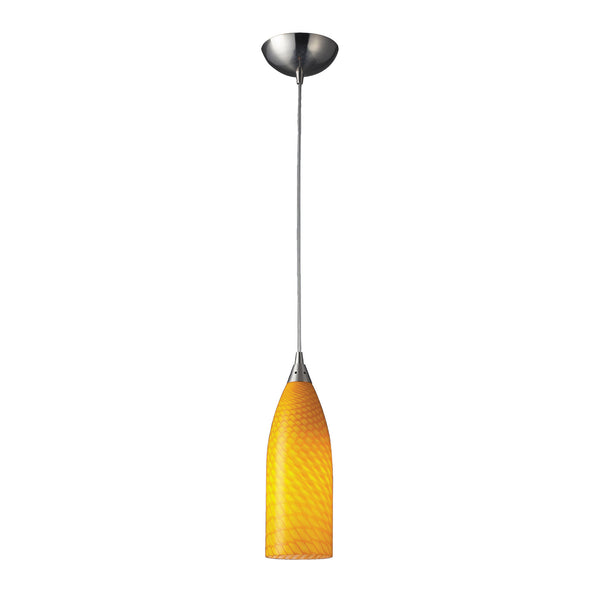 1 Light Pendant In Satin Nickel With Canary Yellow Glass - LED Offering Up To 300 Lumens (25 Watt Equivalent) With Full Range Dimming. Includes An Easily Replaceable LED Bulb (120V).