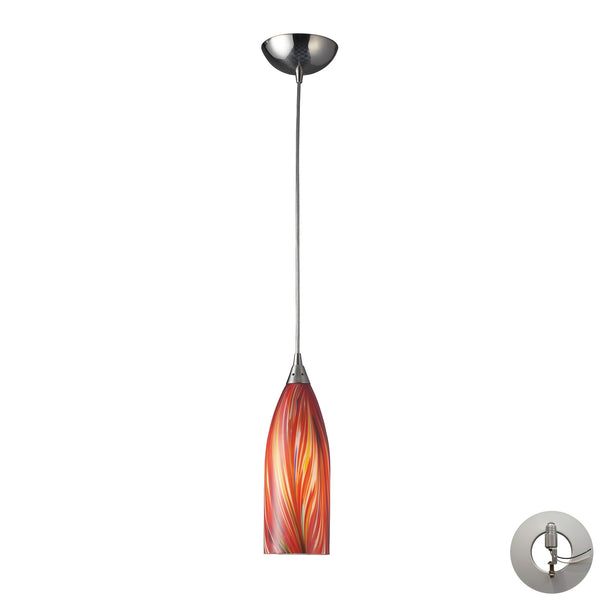 1 Light Pendant In Satin Nickel With Multicolored Glass Includes An Adapter Kit To Allow For Easy Conversion Of A Recessed Light To A Pendant