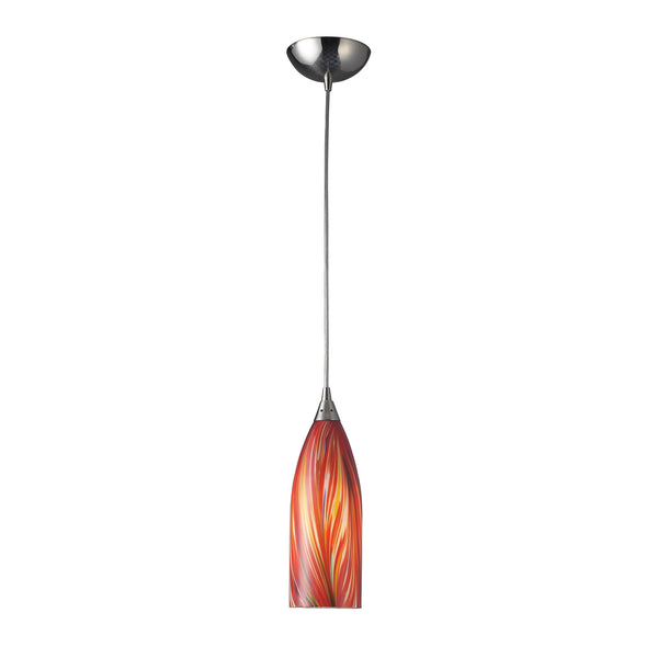 1 Light Pendant In Satin Nickel With Multicolored Glass - LED Offering Up To 300 Lumens (25 Watt Equivalent) With Full Range Dimming. Includes An Easily Replaceable LED Bulb (120V).