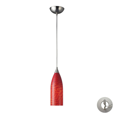 1 Light Pendant In Satin Nickel With Scarlet Red Glass Includes An Adapter Kit To Allow For Easy Conversion Of A Recessed Light To A Pendant