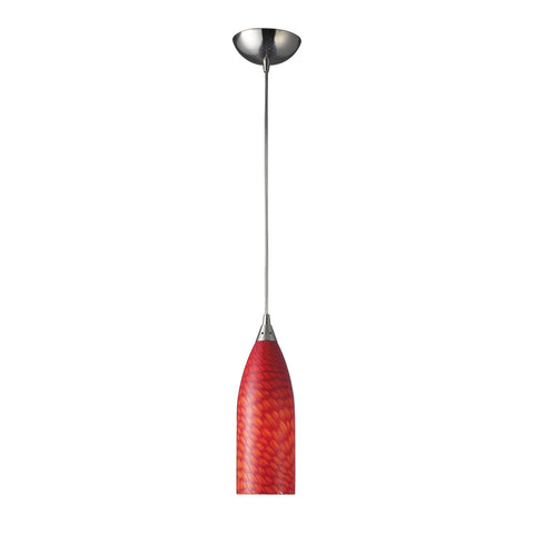1 Light Pendant In Satin Nickel With Scarlet Red Glass - LED Offering Up To 300 Lumens (25 Watt Equivalent) With Full Range Dimming. Includes An Easily Replaceable LED Bulb (120V).