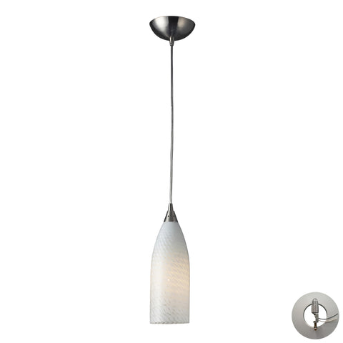 1 Light Pendant In Satin Nickel With White Swirl Glass Includes An Adapter Kit To Allow For Easy Conversion Of A Recessed Light To A Pendant