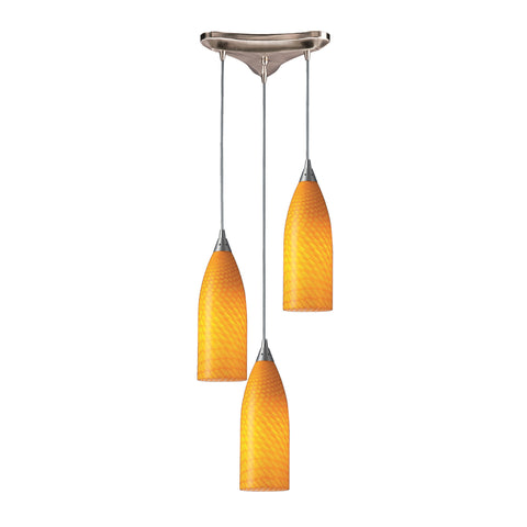 3 Light Pendant In Satin Nickel And Canary Glass