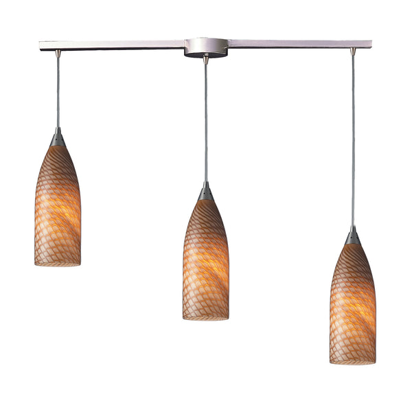 3 Light Pendant In Satin Nickel And Coco Glass