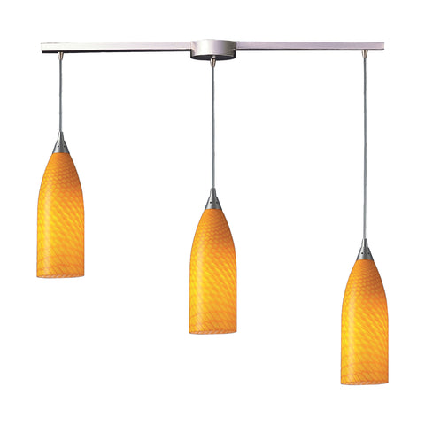 3 Light Pendant In Satin Nickel And Canary Glass