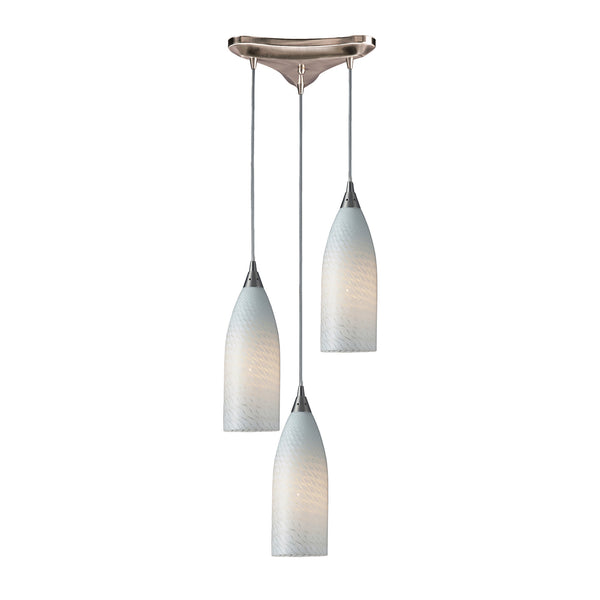 3 Light Pendant In Satin Nickel And White Swirl Glass