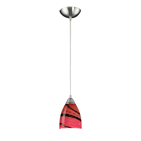 1 Light Pendant In Satin Nickel And Autumn Glass