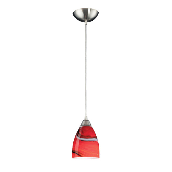 1 Light Pendant In Satin Nickel And Candy Glass