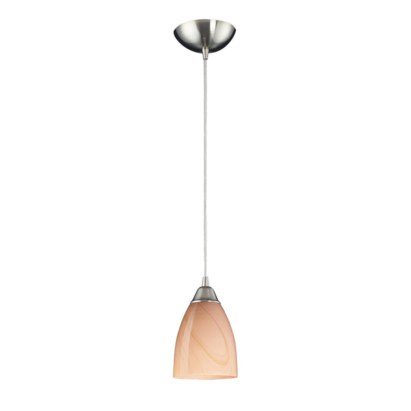1 Light Pendant In Satin Nickel And Sandy Glass