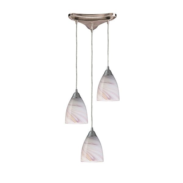 3 Light Pendant In Satin Nickel And Creme Glass