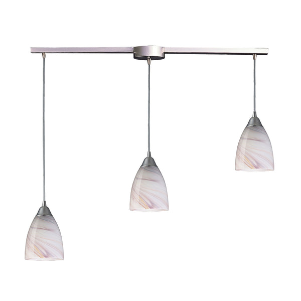 3 Light Pendant In Satin Nickel And Creme Glass