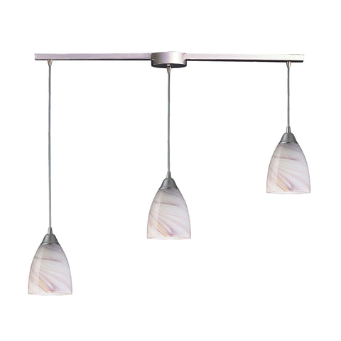 3 Light Pendant In Satin Nickel And Creme Glass