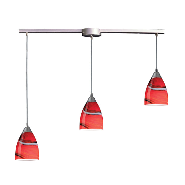 3 Light Pendant In Satin Nickel And Candy Glass