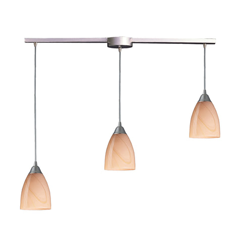 3 Light Pendant In Satin Nickel And Sandy Glass