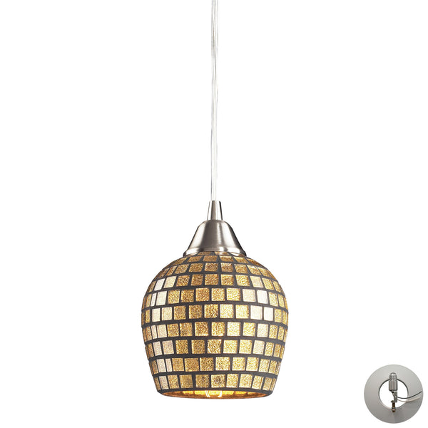 1 Light Pendant In Satin Nickel And Gold Mosaic Glass Includes An Adapter Kit To Allow For Easy Conversion Of A Recessed Light To A Pendant