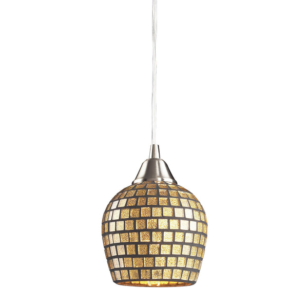 1 Light Pendant In Satin Nickel And Gold Mosaic Glass