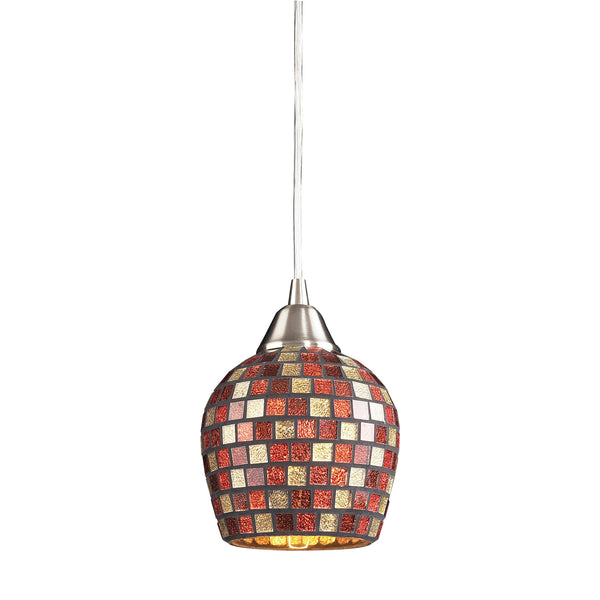 1 Light Pendant In Satin Nickel And Multi Mosaic Glass