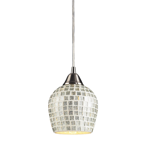 1 Light Pendant In Satin Nickel And Silver Mosaic Glass