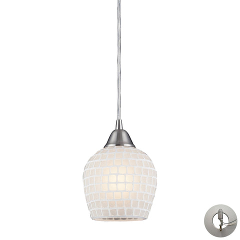 1 Light Pendant In Satin Nickel And White Mosaic Glass Includes An Adapter Kit To Allow For Easy Conversion Of A Recessed Light To A Pendant