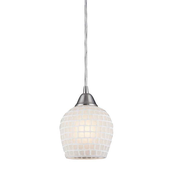 1 Light Pendant In Satin Nickel And White Mosaic Glass