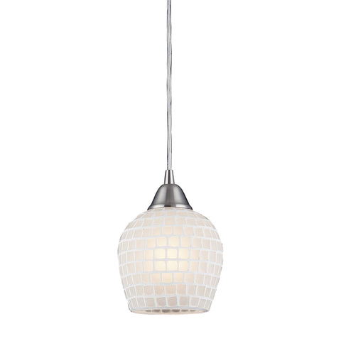 1 Light Pendant In Satin Nickel And White Mosaic Glass