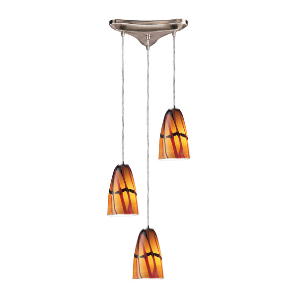 3 Light Pendant In Satin Nickel And Jasper Glass