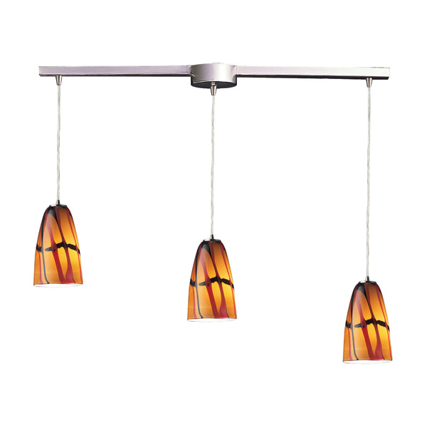3 Light Pendant In Satin Nickel And Jasper Glass