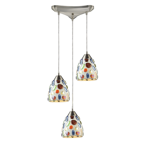 3 Light Genstone Pendant With Satin Nickel Hardware