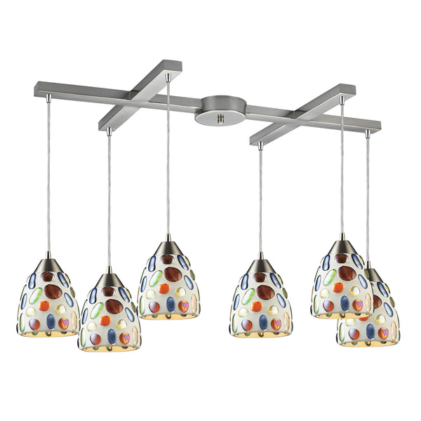 6 Light Genstone Pendant With Satin Nickel Hardware