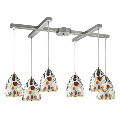 6 Light Genstone Pendant With Satin Nickel Hardware