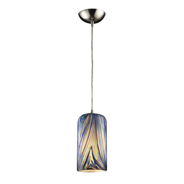 1 Light Pendant In Satin Nickel And Molten Ocean Glass