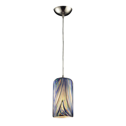 1 Light Pendant In Satin Nickel And Molten Ocean Glass