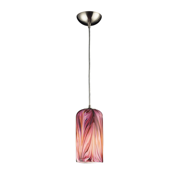 1 Light Pendant In Satin Nickel And Molten Rose Glass