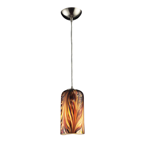 1 Light Pendant In Satin Nickel And Molten Sunset Glass