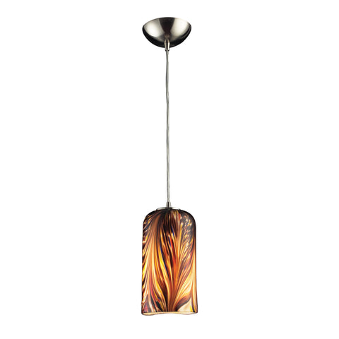 1 Light Pendant In Satin Nickel And Molten Sunset Glass