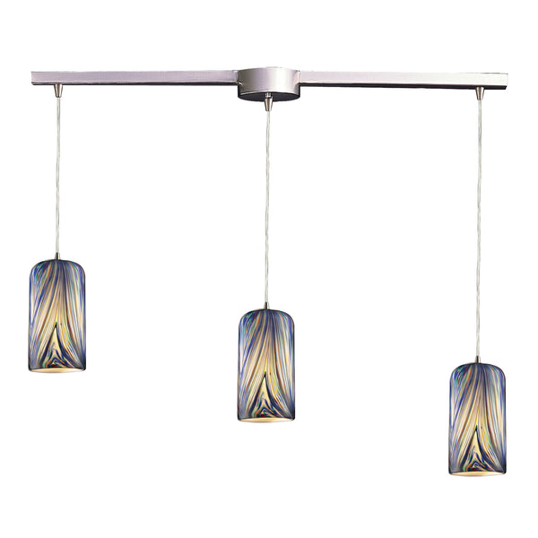 3 Light Pendant In Satin Nickel And Molten Ocean Glass