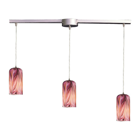 3 Light Pendant In Satin Nickel And Molten Rose Glass