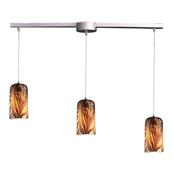 3 Light Pendant In Satin Nickel And Molten Sunset Glass