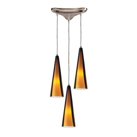 3 Light Pendant In Satin Nickel And Sahara Glass