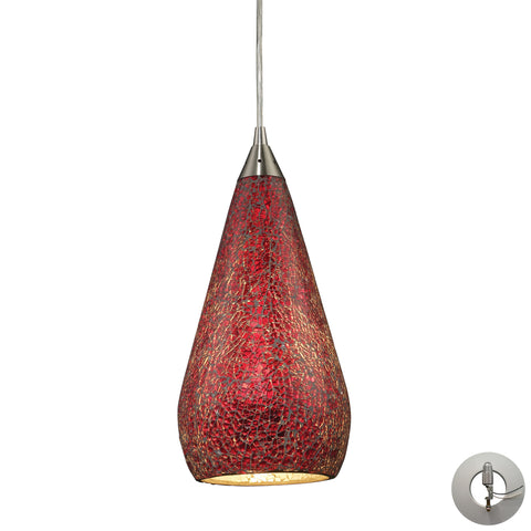 1 Light Pendant In Satin Nickel With Ruby Crackle Includes An Adapter Kit To Allow For Easy Conversion Of A Recessed Light To A Pendant