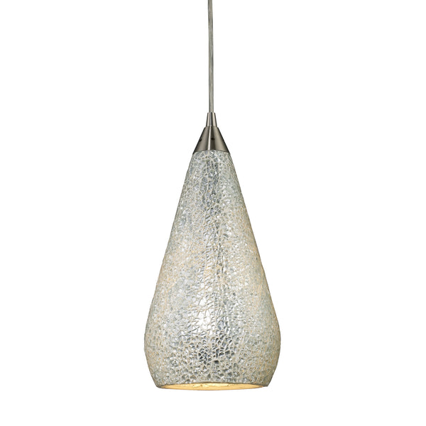 1 Light Pendant In Satin Nickel With Silver Crackle