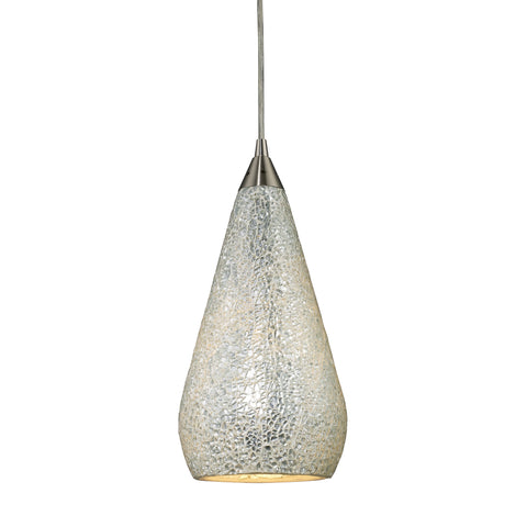 1 Light Pendant In Satin Nickel With Silver Crackle