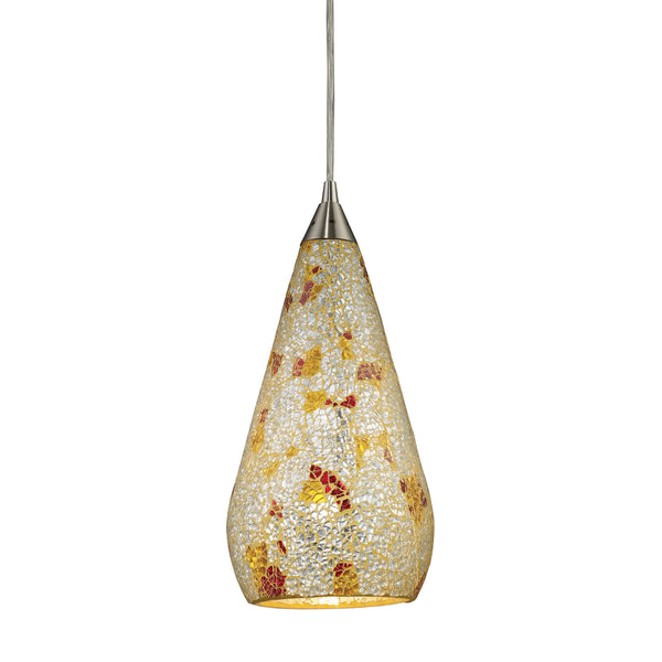 1 Light Pendant In Satin Nickel With Silver Multicolored Crackle