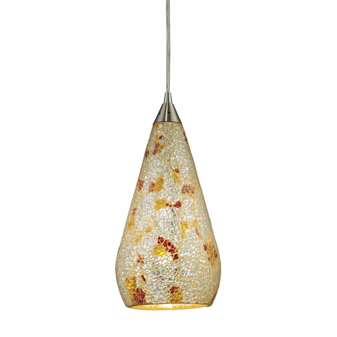1 Light Pendant In Satin Nickel With Silver Multicolored Crackle